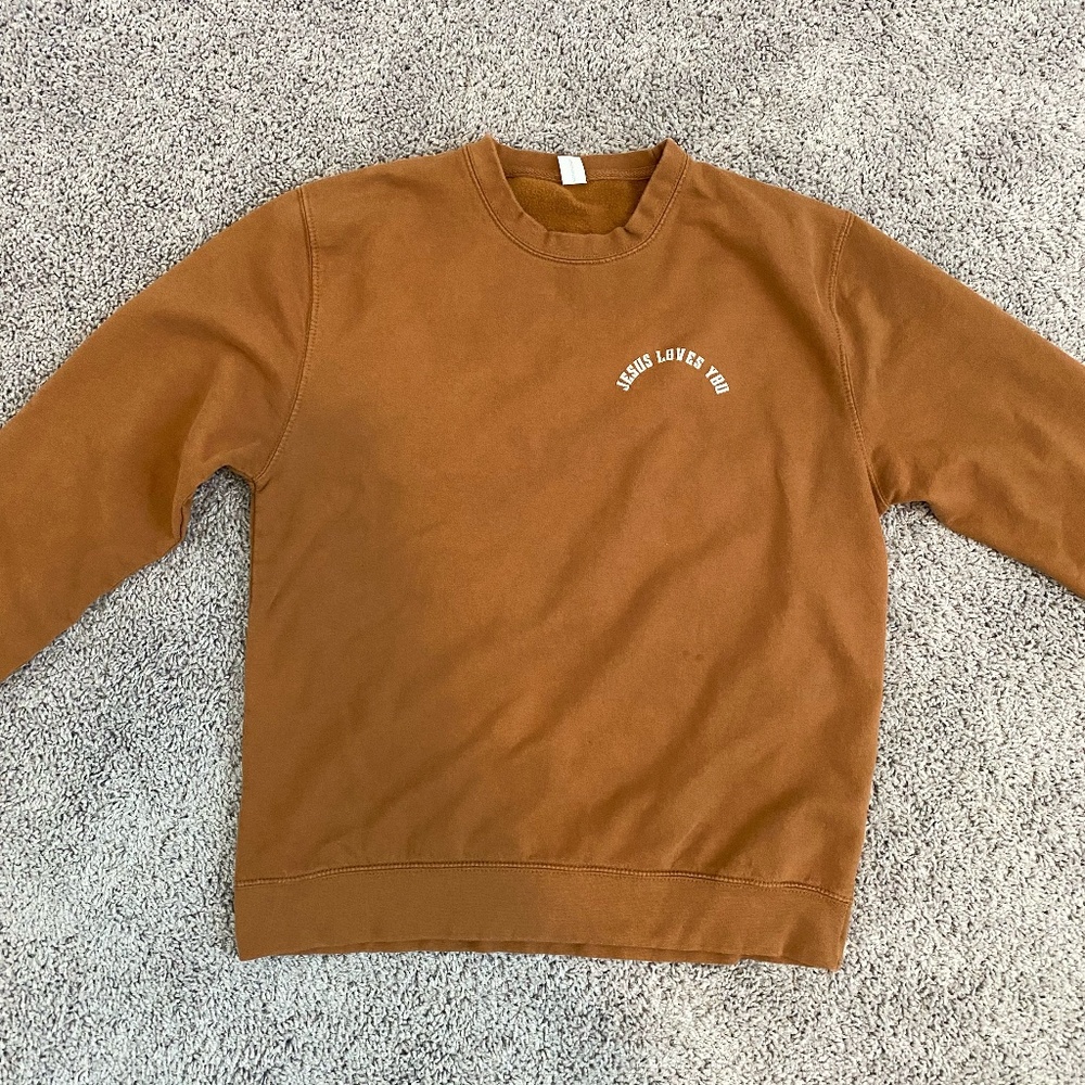 ONE OF A KIND "JESUS LOVES YOU" BROWN SWEATSHIRT
